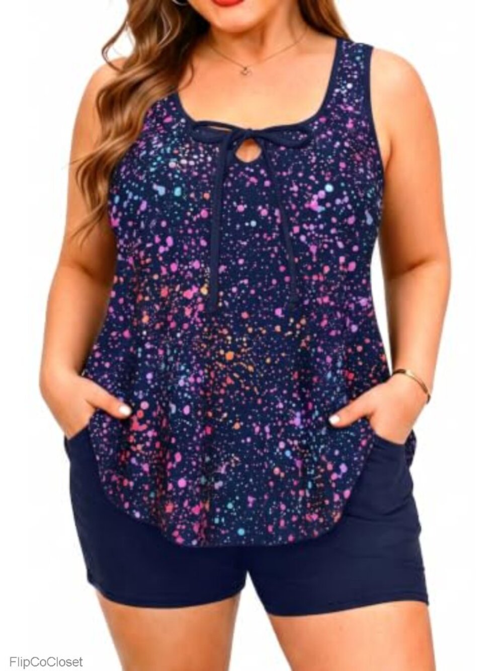 Plus Size Tankini Flowy Two Piece Swimsuit with Boyshort Pockets